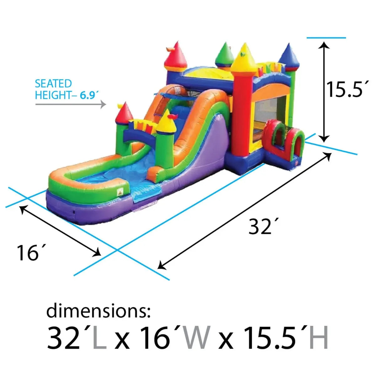 Mega Modern Rainbow Water Slide Bounce House Combo